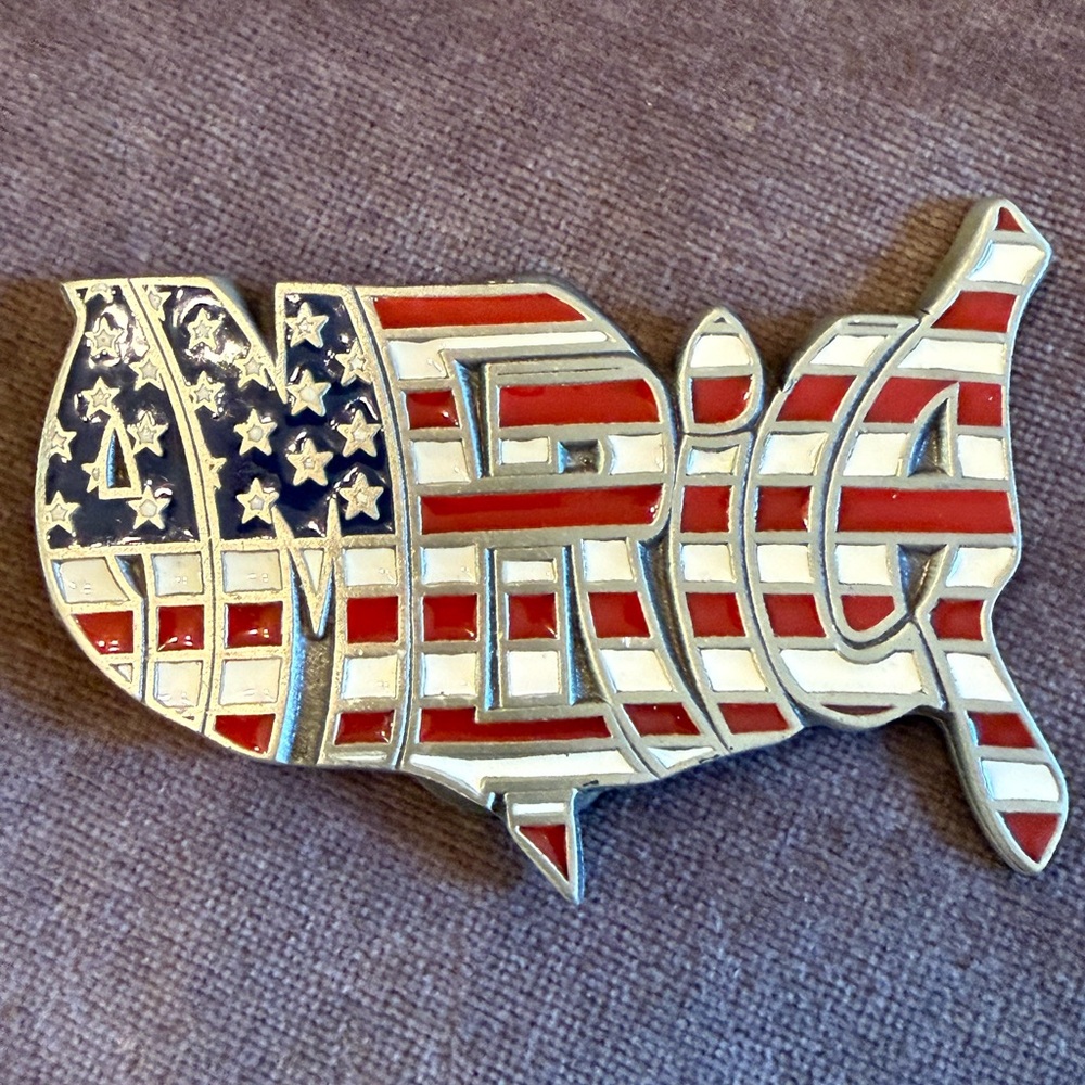 America Flag 'America' Enamel Pin - Patriotic Red, White & Blue 1992